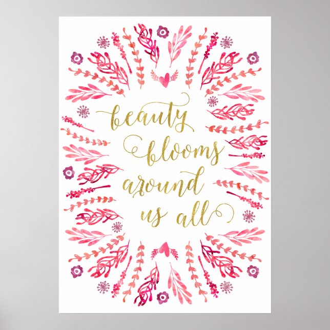 Poster Blooms de beleza | Cotação Faux Gold Foil Calliogr (Frente)