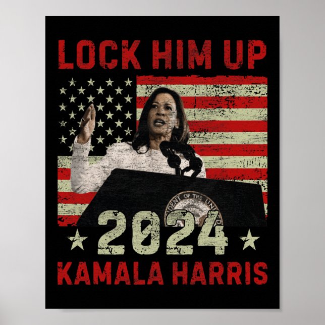 Poster Bloqueá-Lo Kamala Harris 2024, Bandeira Democrátic (Frente)
