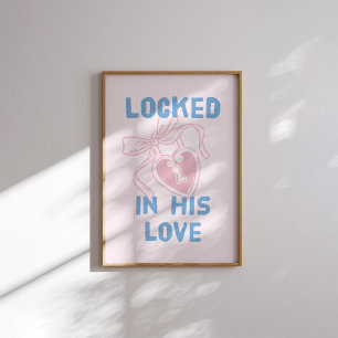 Poster Bloqueado no seu amor Pastel Chave Coração Rosa