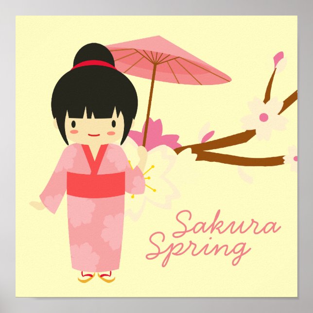 Poster Blossom Geisha, uma cereja rosa-branca (Frente)