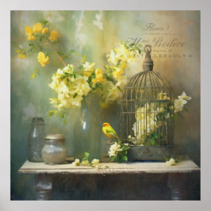 Poster Blossomas Amarelos de Algodão Francês