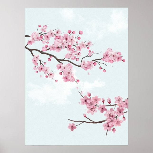Poster Blossomas de Cereja Rosa Elegante (Frente)