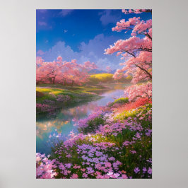 Poster Blossoming Riverbank