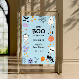 Poster Blue A Little Boo Halloween Chá de fraldas Bem-vin