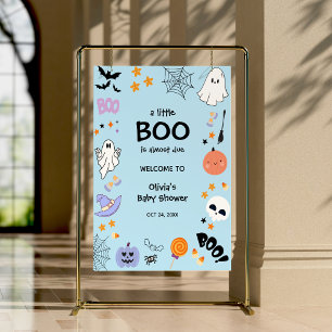 Poster Blue A Little Boo Halloween Chá de fraldas Bem-vin