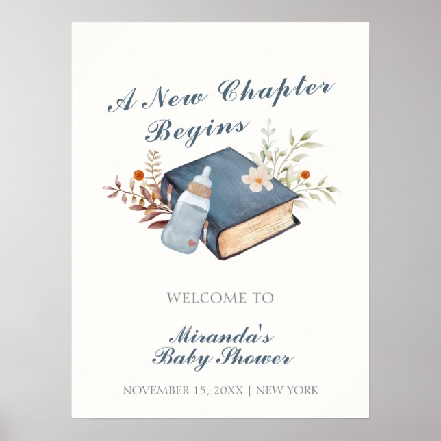 Poster Blue A New Chapter Book Botle Chá de fraldas Welco (Frente)