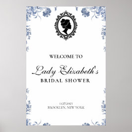 Poster blue and white budget vintage bridal shower