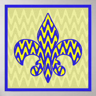 Póster Blue and Yellow Fleur de lis