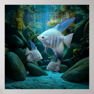 Poster Blue Angelfish Underwater Aquarium Fish Tank