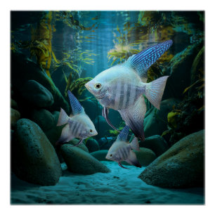 Póster Blue Angelfish Underwater Aquarium Fish Tank