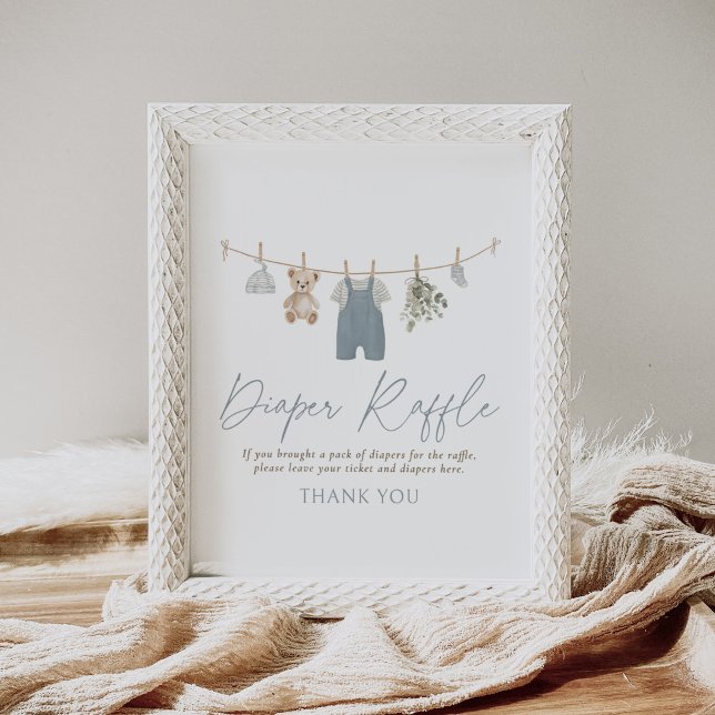 Poster Blue Baby Clothes Baby Shower Diaper Raffle Sign (Criador carregado)