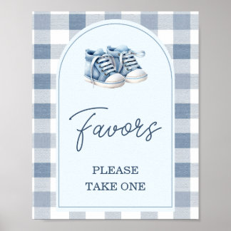 Poster Blue Baby Shoes Gingham Booties Baby Shower Favors