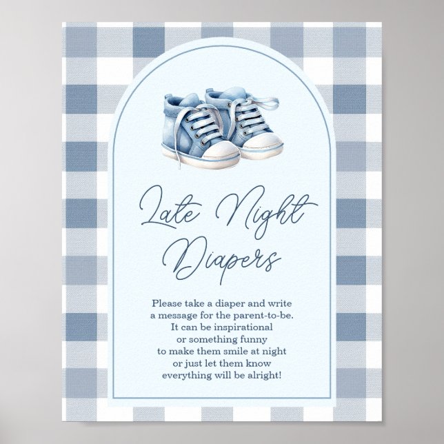 Poster Blue Baby Shoes Gingham Booties Late Night Diapers (Frente)