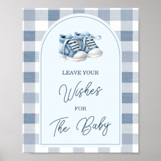 Poster Blue Baby Shoes Gingham Booties Leave Your Wishes