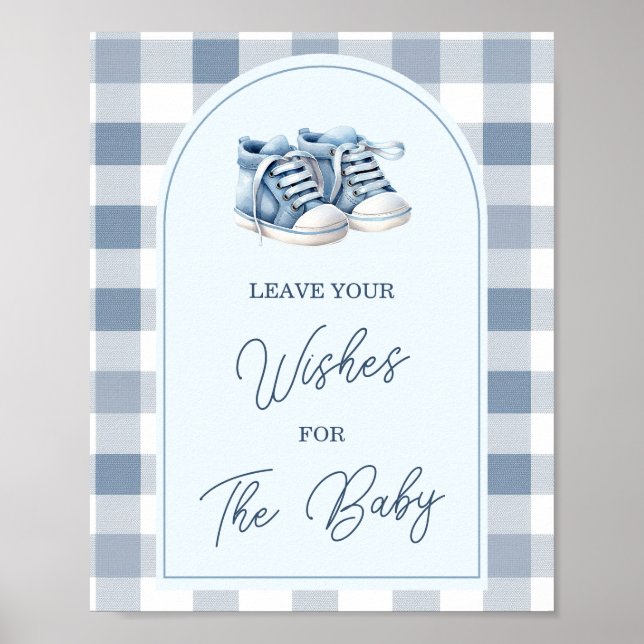 Poster Blue Baby Shoes Gingham Booties Leave Your Wishes (Frente)