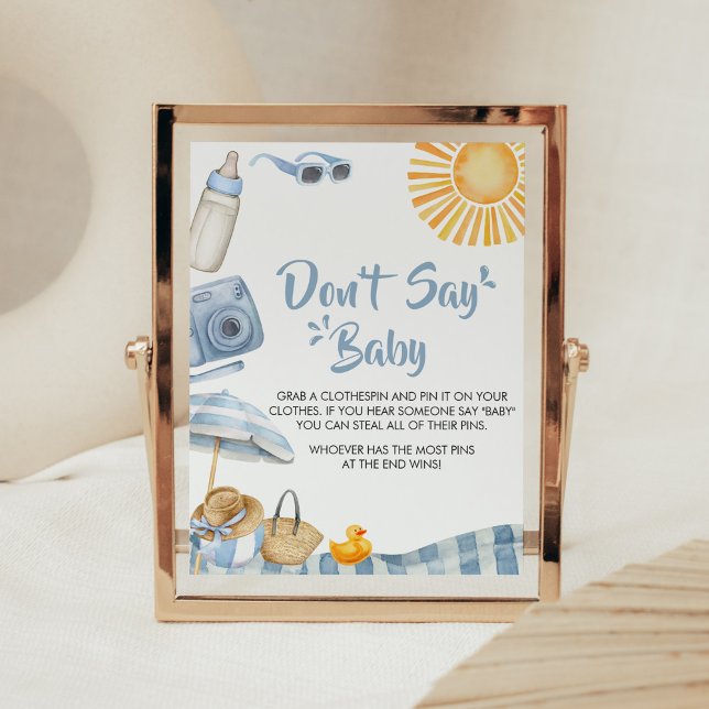Poster Blue Beach Summer Chá de fraldas Don't say Baby (Boy Splish Splash Baby Shower Don't Say Baby Sign)