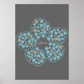 Poster Blue Beige Floral Bloom – Dark Grey Botanical Mode