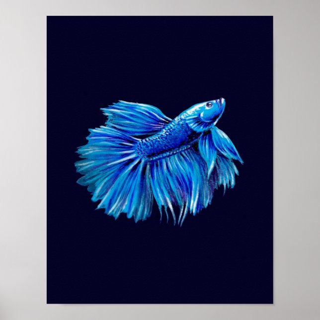Poster Blue Betta Fish on Navy |Aquarium Lover (Frente)