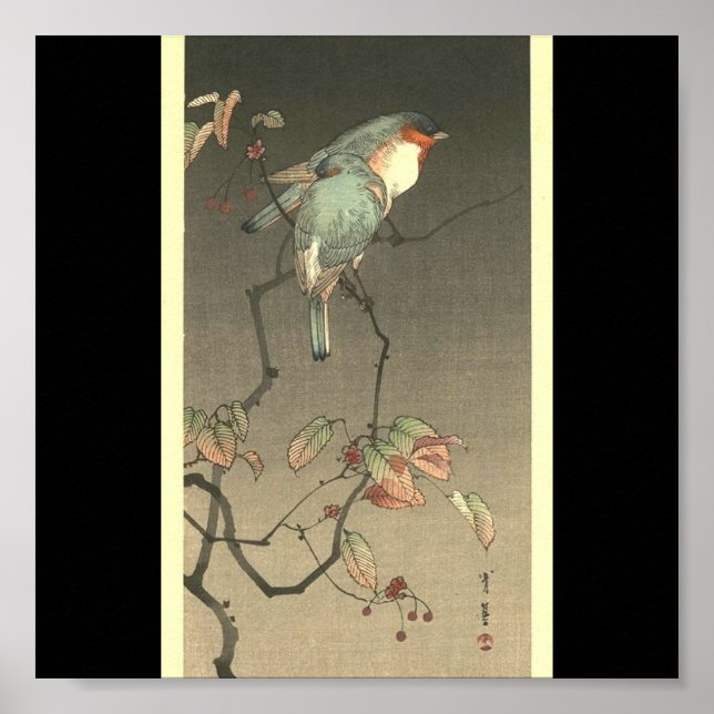 Poster Blue Birds at Night por Seitei Watanabe 1851-1918 (Frente)