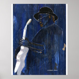 Póster Blue Blues Guitarrista pintando acrílico