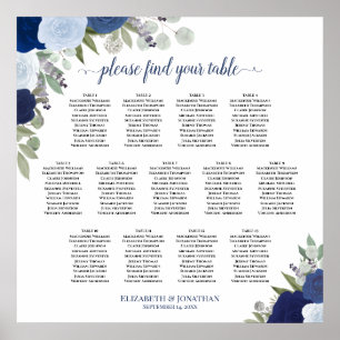 Poster Blue Boho Rosa 13 Gráfico de Casamento de Mesa