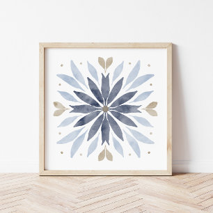 Poster Blue Boho Watercolor Mandala Art