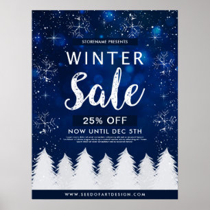 Poster Blue Bokeh Snowy Winter Sale Anúncio para varejo