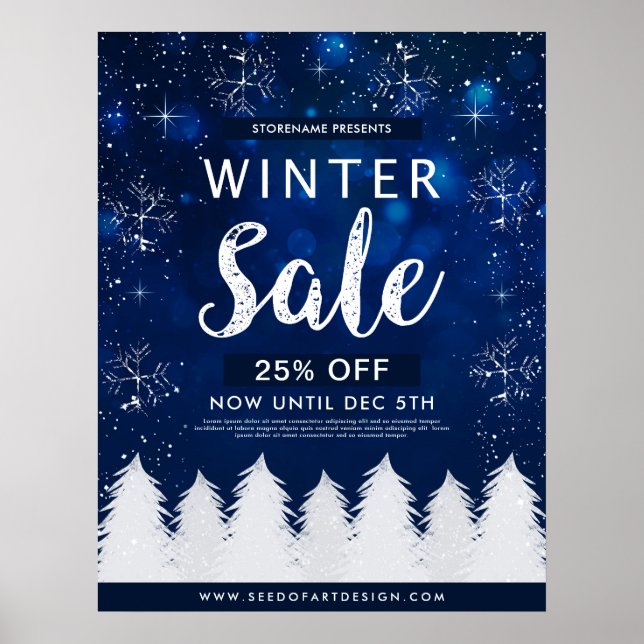 Poster Blue Bokeh Snowy Winter Sale Anúncio para varejo (Frente)