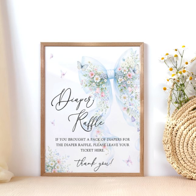 Poster Blue Bow Butterfly Baby Shower Diaper Raffle (Criador carregado)