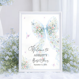 Poster Blue Bow Butterfly Baby Shower Welcome