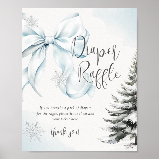 Poster Blue Bow Diaper Raffle Sign Baby Shower (Frente)