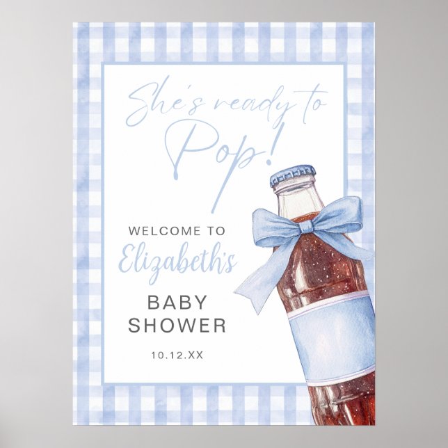Poster Blue Bow Soda Bottle Baby Shower Welcome Sign (Frente)