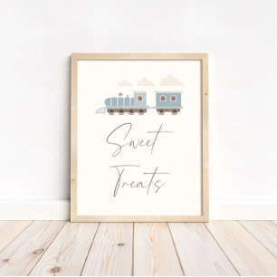 Poster Blue Boys Treinam Doces de aniversário e selo de a