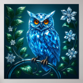 Poster Blue Brilliant Owl on Brass Branch