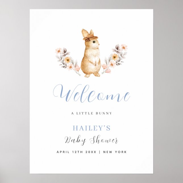 Poster Blue Bunny Wildflower Boas-Vindas ao Bebê Chuvada  (Frente)