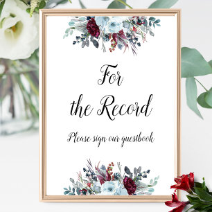 Poster Blue Burgundy Floral Para A Gravação Do Guestboo