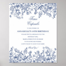 Poster Blue Chinoiserie Floral Time Capsule Baby Birthday