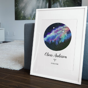 Poster Blue Constellation Aries Horoscope Sign Gift