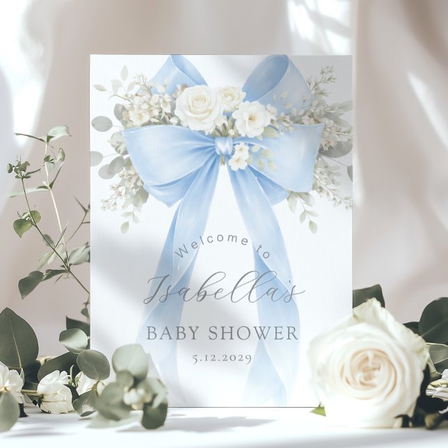 Poster Blue Coquette Bow Baby Boy Shower Welcome (Criador carregado)