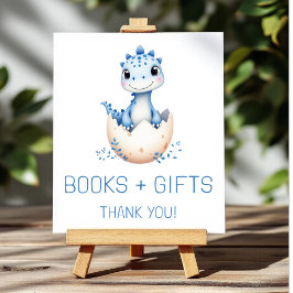 Poster Blue Dinosaur Books and Gifts Baby Shower Sign