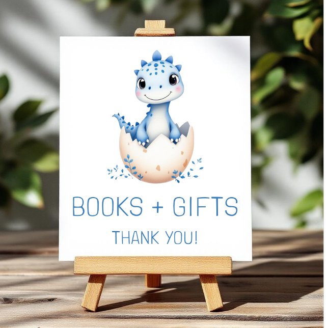 Poster Blue Dinosaur Books and Gifts Baby Shower Sign (Criador carregado)