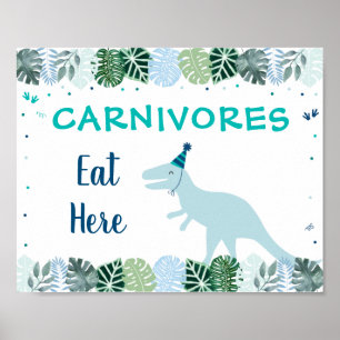 Poster Blue Dinosaur Safari Carnivores Sinal de Comida de