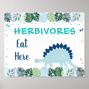 Poster Blue Dinosaur Safari Herbivores Sinal de Comida de