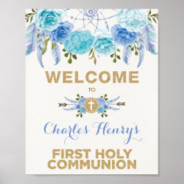 Poster Blue Dourado Floral Dreamcatcher Commune Welcome