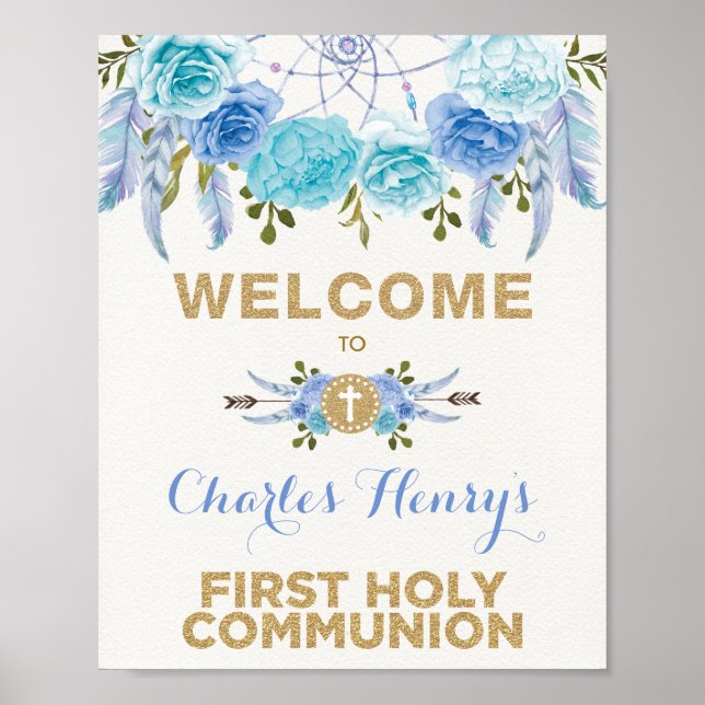 Poster Blue Dourado Floral Dreamcatcher Commune Welcome (Frente)