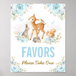 Poster Blue Dourado Floral Woodland Animal Favorece Sinal