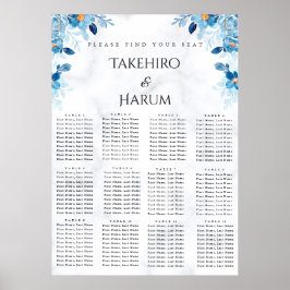 Poster Blue Elegant flower summer wedding seating chart 