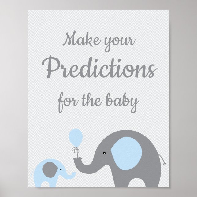 Poster Blue Elephant Predictions for Baby Sign (Frente)