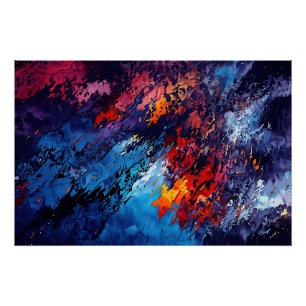 Póster Blue Ember Blue Red Contemporâneo Abstrato Art