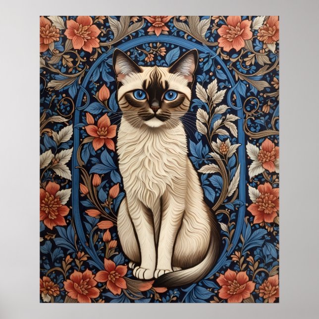 Poster Blue Eyed Siamese Cat William Morris Inspirou (Frente)